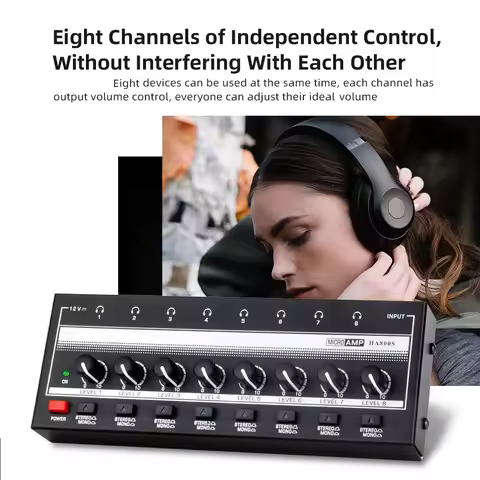 HA800 Headphone Amplifier Audio Stereo 8 Channels Amp Microamp Amplifier for Music Mixer Recording U