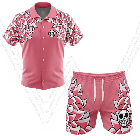 Doflamingo One Piece Anime Hawaiian Shirt Shorts Men's Cosplay Harajuku Print Kid Beach Vacation Cas