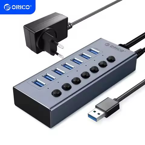 ORICO USB 3.0 HUB 7/10 -Port Aluminum USB Splitter On/Off Switch 12V Power Adapter Support Charging