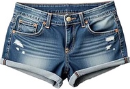 Women’s Mid-Rise Distressed Denim Shorts - Stretchy Jean Shorts with Cuffed Hem