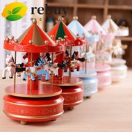 REBUY Carousel Music Box, Christmas Carousel Wooden Rotating Wooden Music Box, Christmas Horse Carou