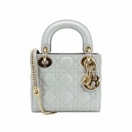 Diro 展示品 Lady Dior 籐格紋牛皮兩用黛妃包-Mini(灰)