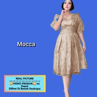 Baju Gaun Pesta Wanita Misona Midi Dress Korea Style Natal Party Mocca