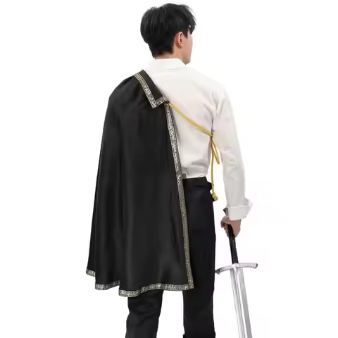 DAZCOS Medieval Tudor Cape Renaissance Cavalier Half Shoulder Shawl Black Hooded Shrug Ranger's Cloa