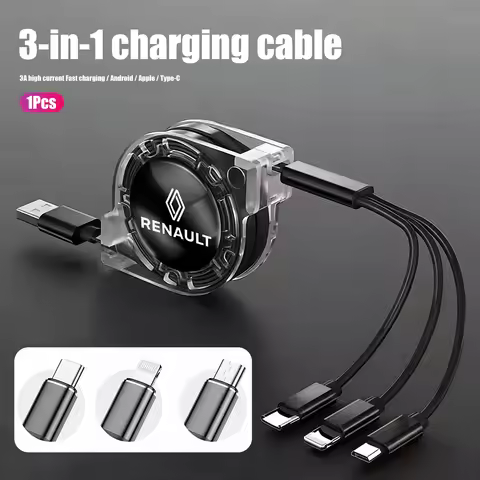 Car 3 In 1 USB Fast Charging Cable 3A Mobile Phone Data Cable For Renault Clio Sandero Captur Megane