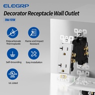 ELEGRP Glossy White Decorator Electrical Wall Outlet Receptacle, 20A 125V Standard Outlets, 2 Pole 3