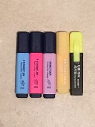 STAEDTLER, Faber Castell, UMI 螢光筆$25/5支