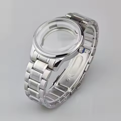39.5mm Silver Watch Case Fit 35mm Dial For Seiko Grand NH35/36/34/4R Automatic Movement Push in Crow