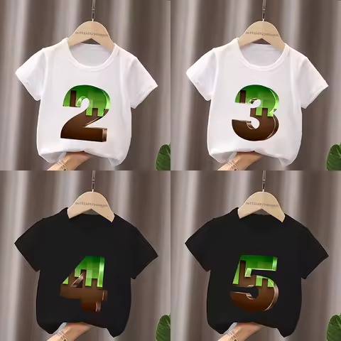 Happy Birthday Mc Game Print Number Bow Funny Kids T shirt 1 2 3 4 5 6 7 8 9 Years Cartoon Baby Boys