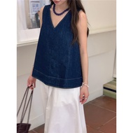 76011 Pullover V-Neck Loose Simple All-Match Denim Vest