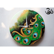 (DH01_30) Handmade Epoxy Resin peacock feather watch - decor, partner gift, boss gift, housewarming 