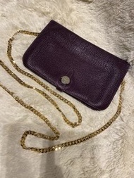 🈹🈹Hermes dogon Constance dark purple colour long wallet gold chain mini bag mobile passport case coins kelly clutch bag ado 金鏈袋 長銀包 散子包 手袋