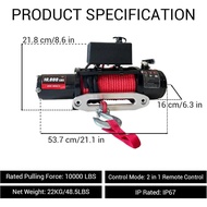 Great texture  10000lbs Electric Vehicle Winch, Waterproof IP67 85ft Red Synthetic Rope Truck Winch 