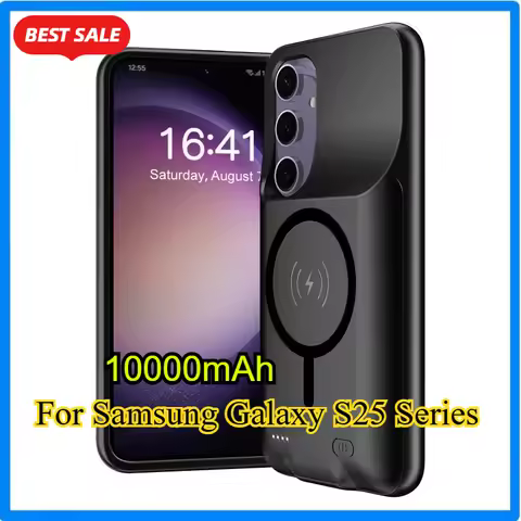 10000mAh Wireless Charger Power Bank Cover for Samsung Galaxy S25 / S25 Ultra / S25 Plus Battery Cas