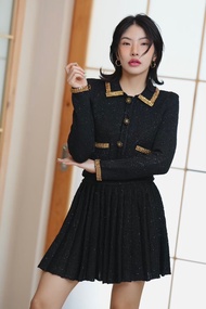 SP344 : Black Knit Gold Diamante ชุดผเาถักปักเลื่อม