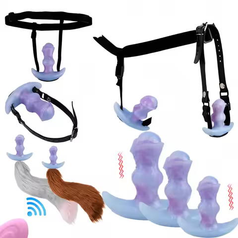 FAAK Purple Silicone Strap-ons Fantasy Horse Butt Plug with Large Tail Wireless Control Vibrator siz