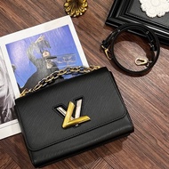 LV 黑水波紋皮革金銀轉釦TWIST包