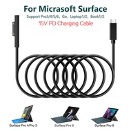 USB Type C 15V PD Charging Cable for Microsoft Surface Pro 7/6/5/4/3/GO/BOOK Laptop 1/2 USB-C To Connect 1.8M