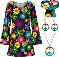 4 Pcs 70s 80s Women Hippie Costume Set Disco Outfit Headband Peace Sign Earring Necklace 70s Outfits
