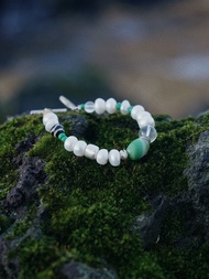 天然石珍珠手链 白水晶 绿松石 淡水珍珠 玛瑙 原创手作手链