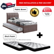 Single 2 in 1 Divan Bed frame and pull out with Foam Mattress Trundle set Combo (with Assembly)