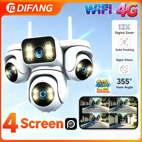 20MP 4 Screens PTZ Security Camera 4G SIM Card 12X Digital Zoom Auto Tracking Outdoor Wireless IP Su