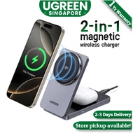 UGREEN 2-in-1 20W MagFlow Wireless Charger, 15W Fast Charging Stand Qi2 Magsafe Stand