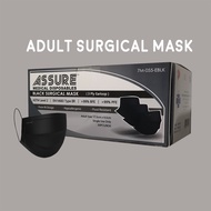 ASSURE Surgical Face Mask 3-Ply With Earloop > 99% BFE, Blue/Black
