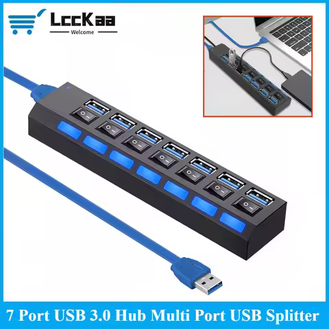 USB 3.0 Hub USB Hub 3.0 Multi USB Splitter 3 Hab Use Power Adapter 7 Port Multiple Expander USB3 Hub