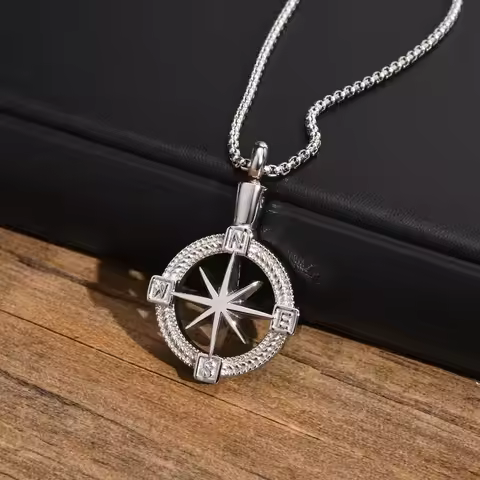 Compass Urn Necklaces for Men,Stainless Steel Cremation Urn Pendant Collar with Free Funnel,Memorial