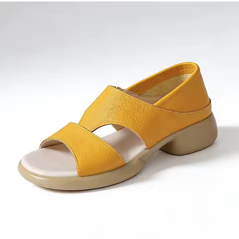 Genuine Leather Women Sandals Summer Casual Shoes Flat Soft Comfort Mother Shoes Yellow Black Plus S