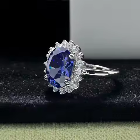 Women's AG925 sterling silver ring sapphire 2 carat diamond ring European and American simple temper