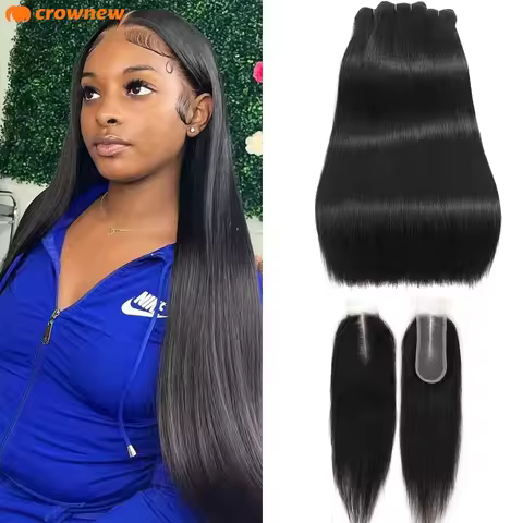 100% Virgin Human Hair Bundles With Closure Straight Bundles With 2x6/4x4 /5x5/13x4 HD Lace Closure 