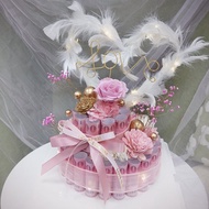 心之飛翔雙層有錢花蛋糕/有錢花蛋糕/永生花/週年禮物/鈔票蛋糕