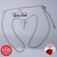 Lovelybutik - Kalung Titanium Anti Karat - Kalung Peace Titanium Wanita Ukuran 45 cm Warna Silver BO