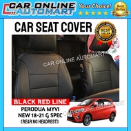 Perodua Myvi New G/SE Specs 2018 - 2024 Car Seat Cover Case PVC Leather Cushion Cover Black Red line