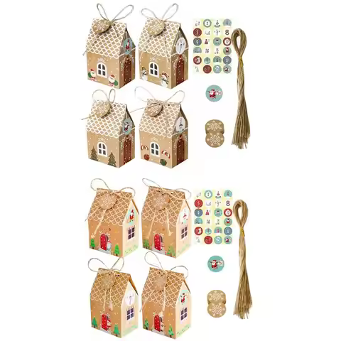 AA94-Advent Calendar Gingerbread House Gift Box Christmas Treat Candy Favor Box With Gift Tag Sticke