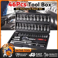 46PCS Emergency Socket Wrench Tool Kit Portable DIY Hardware Hand Tools Set Kit With Plastic Box