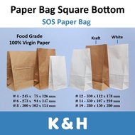 Beg Kertas [BROWN / WHITE] SOS Paper Bag / Kraft Brown Paper Bag Block Bottom/ Food Wrapprer Paper B