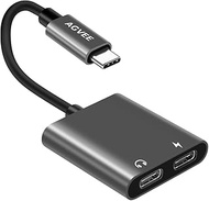 AGVEE Dual USB-C Headphone & Charging Adapter, Type-C Earbud Splitter, Duo USBC Audio & Charger Jack