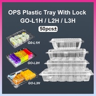 OPS Plastic Tray With Lock 50pcs GO-L1H L2H L3H Disposable Bakery Box Bekas Kuih