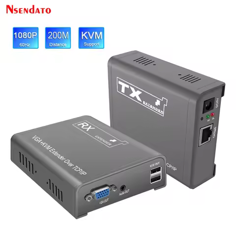 VGA KVM Extender RJ45 1080P 200m Over IP CAT6 Rj45 Ethernet Network Extension Cable KVM VGA Extender