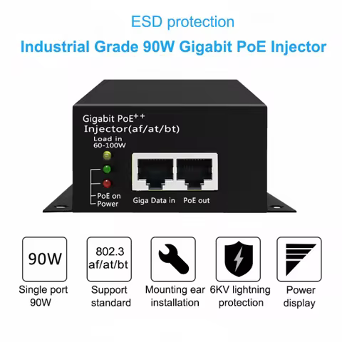 30W60W/90W Hi-Power Gigabit POE++ Injector(af/at/bt) POE power supply for IP camera AP