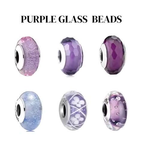 Mystic purple series glass beads series 925 Sterling Silver Charm Fit DIY universe Bracelet Necklace