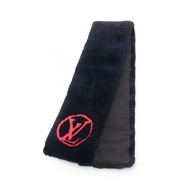 路易威登 (LOUIS VUITTON) LV 印花圍巾披肩 M730241 毛絨海軍藍粉色 二手 女士