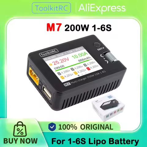 ToolkitRC M7 200W 10A DC Balance Charger Discharger for 1-6S Lipo Battery With Voltage Servo Checker
