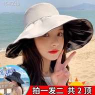 ●✖◐Topi matahari UV wanita versi Korea topi matahari penutup muka plastik hitam adalah nipis dan besar di sepanjang topi