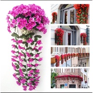 Artificial Flowers Plant Wall Hanging Wreath Fake Silk Violet Orchid Flowers Basket Bouquet