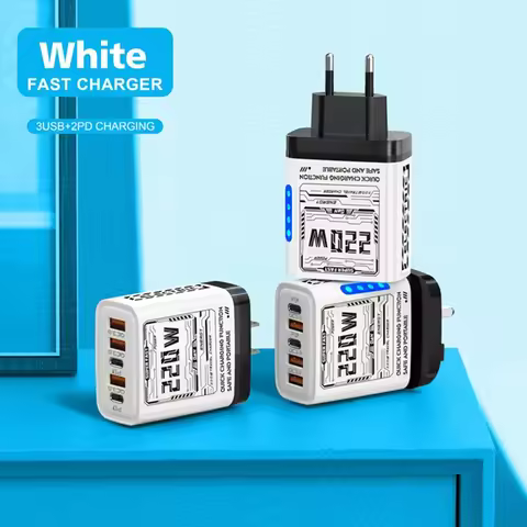 220W Mech-style 3 USB + Dual Type-C Charger With 5V 2A Smart Charging Head Suitable For Apple And Hu