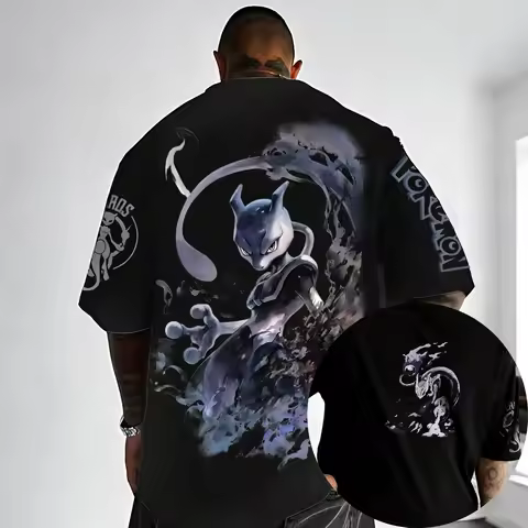 Oversized Cosplay Costume Pokémon Mewtwo 2026 Summer New Arrival Harajuku Anime Print Y2K Hip-Hop Ca